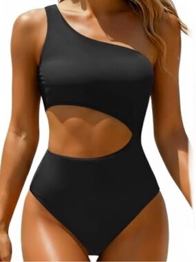 Yonique One Piece Cutout Black Swimsuit